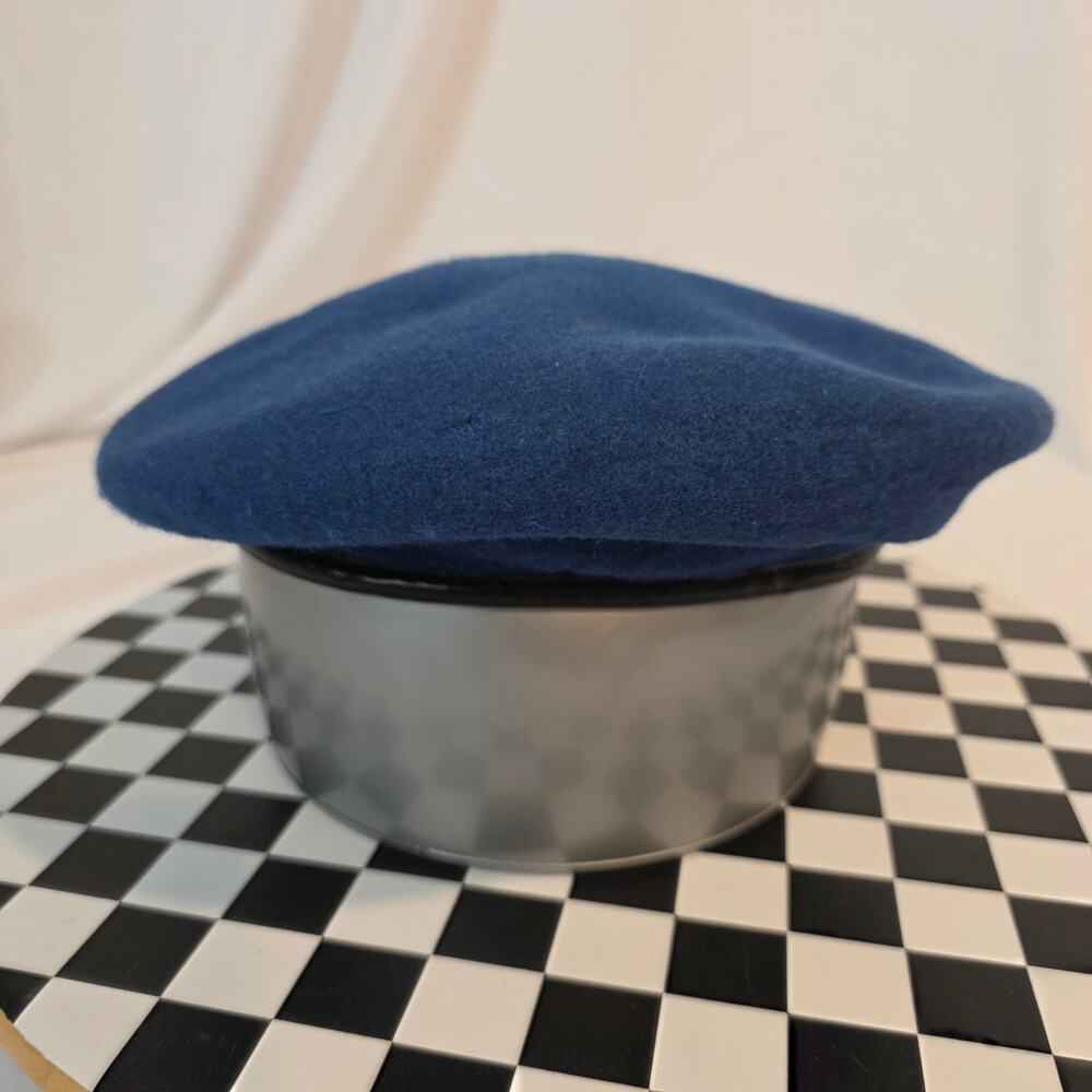 Vintage Midway Cap Company 100% Wool Military Beret Hat Royal Blue Large
